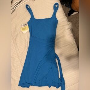 NWT Aritzia Wilfred Blue Saturn Mini Sleeveless Wrap Dress